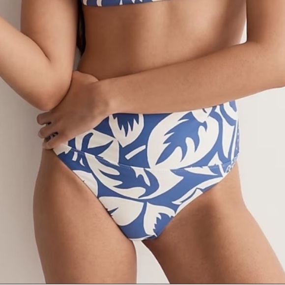 Madewell Second Wave Blue White Floral High Cheeky Bikini Bottom Swim Small NWT - Picture 7 of 8